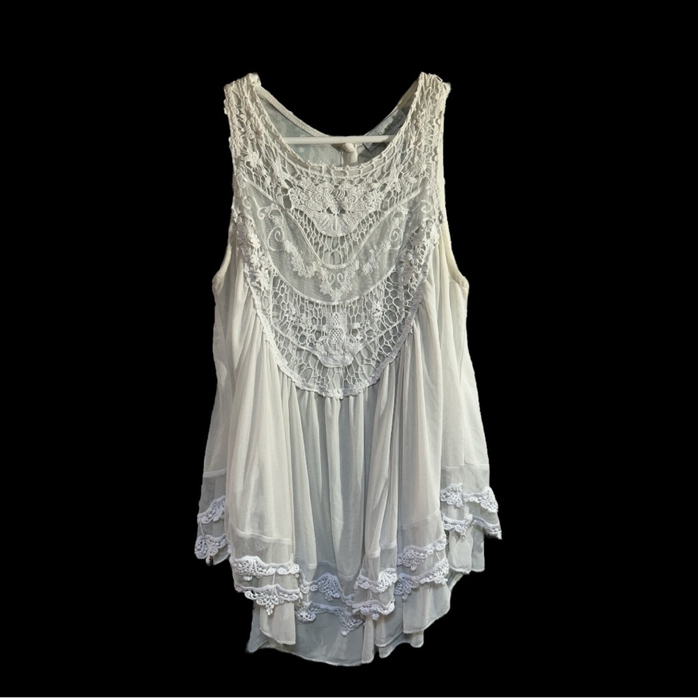 Cream Asymmetrical Ruffled Bib Collar Tank Top